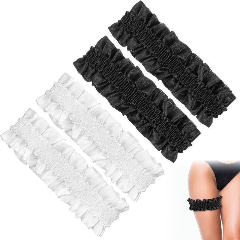 oruola 4pcs Leg Garters for Thigh,Garter Belts,Soft Skin-Friendly Elastic Leg Garters, Wrinkles Sleeve Garter,for Women's Skirts and Shorts,for Birthdays, Valentine's Day,White, Black - Image 1